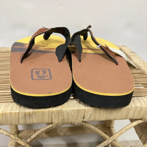 Hang Ten Men's‎ Flip Flops, Size 8, Suede Leather Upper, Brown/Gold, New w Tags - Picture 6 of 6